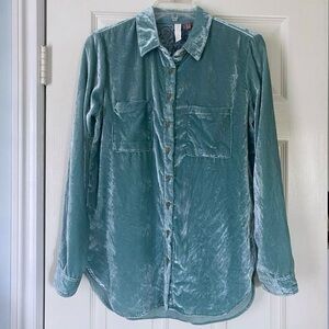 Anthropologie Pilcro Mara Relaxed Velvet Button Down Top size 2 Teal